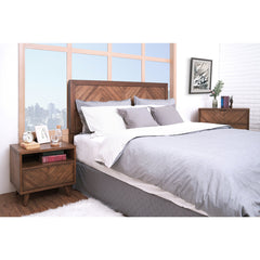 Queen Headboard in Solid Acacia Wood with Chevron Pattern, Brown