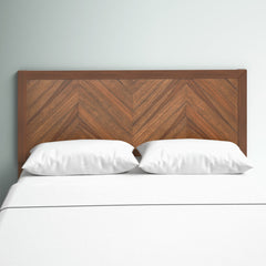 Queen Headboard in Solid Acacia Wood with Chevron Pattern, Brown