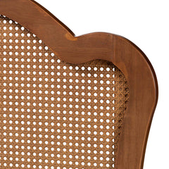 Queen Headboard with Rattan and Solid Wood Frame in Brown Fabric