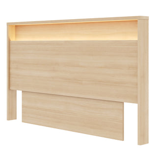 Queen Panel Headboard with Built-In Light and Shelf in Beige