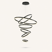 Studio | three-quarter studio angle showing the ring cascade's depth and the canopy from above