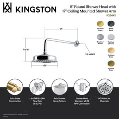 Rain Shower Head, Trimscape, 8 Inch Round with 17 Inch Arm in Antique Brass