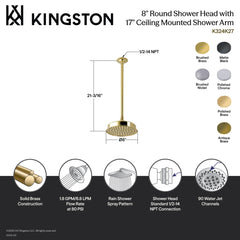 Rain Shower Head with Arm, Trimscape, 8-Inch Round Ceiling Mount in Matte Black