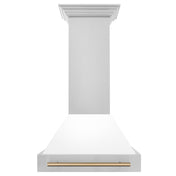 Wall Mount Range Hood, Autograph Edition, 700 CFM in White Matte/Champagne Bronze