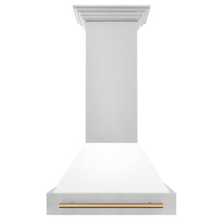 Wall Mount Range Hood, Autograph Edition, 700 CFM in White Matte/Champagne Bronze