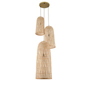 Rattan Cluster Chandelier, 3 Lights, Beige Shades with Antique Brass Finish