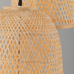 Rattan Cluster Chandelier, 3 Lights, Beige Shades with Antique Brass Finish