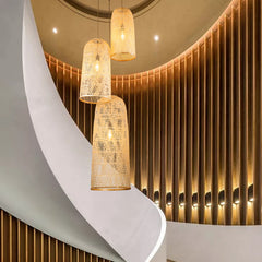 Rattan Cluster Chandelier, 3 Lights, Beige Shades with Antique Brass Finish
