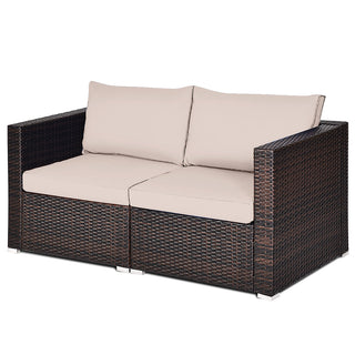 Rattan Loveseat, Seats 2, with Steel Frame and Brown Cushions
