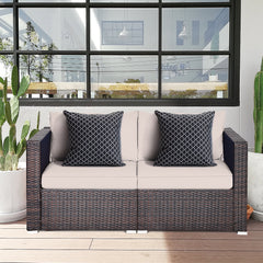 Rattan Loveseat, Seats 2, with Steel Frame and Brown Cushions
