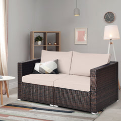 Rattan Loveseat, Seats 2, with Steel Frame and Brown Cushions