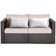 Rattan Loveseat, Seats 2, with Steel Frame and Brown Cushions