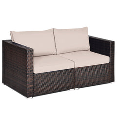 Rattan Loveseat, Seats 2, with Steel Frame and Brown Cushions
