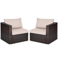 Rattan Loveseat, Seats 2, with Steel Frame and Brown Cushions