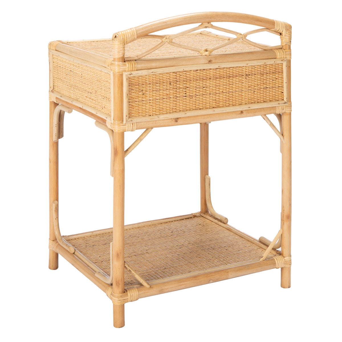 Rattan Nightstand with Drawer and Open Shelf, Natural
