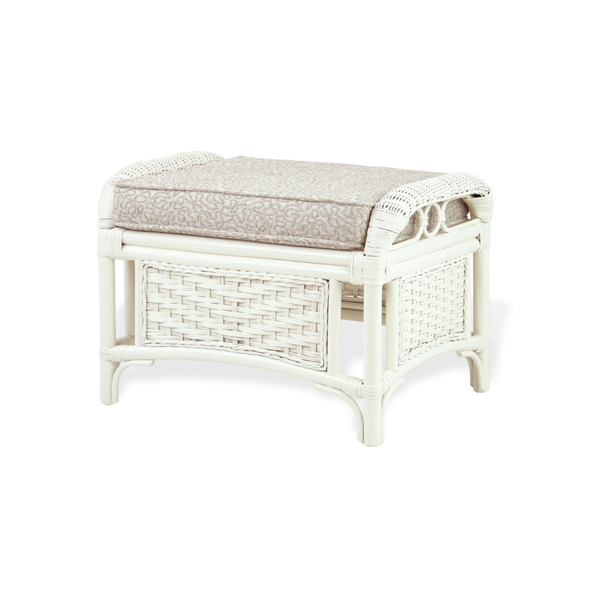 Rattan Ottoman with Cream Upholstered Cushion