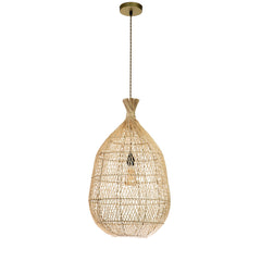 Rattan Pendant Light, 1-Light Teardrop Basket Shade with Antique Brass Finish