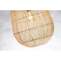Rattan Pendant Light, 1-Light Teardrop Basket Shade with Antique Brass Finish