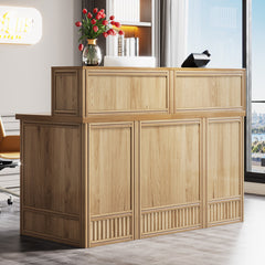 Reception Desk with Counter and Iron Frame in Oak Wood