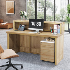 Reception Desk with Counter and Iron Frame in Oak Wood