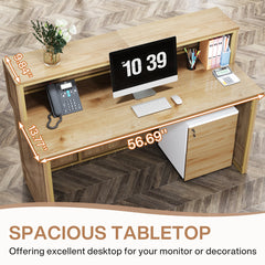 Reception Desk with Counter and Iron Frame in Oak Wood