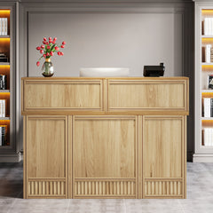Reception Desk with Counter and Iron Frame in Oak Wood