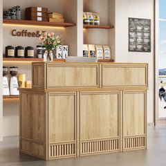 Reception Desk with Counter and Iron Frame in Oak Wood
