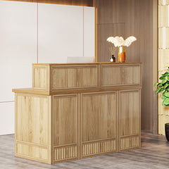 Reception Desk with Counter and Iron Frame in Oak Wood