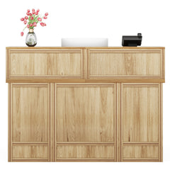 Reception Desk with Counter and Iron Frame in Oak Wood