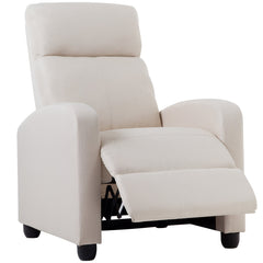 Recliner Chair, Beige Fabric, Solid Wood Frame, Black Metal Legs