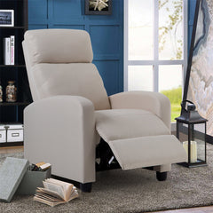 Recliner Chair, Beige Fabric, Solid Wood Frame, Black Metal Legs