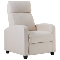 Recliner Chair, Beige Fabric, Solid Wood Frame, Black Metal Legs