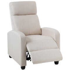 Recliner Chair, Beige Fabric, Solid Wood Frame, Black Metal Legs
