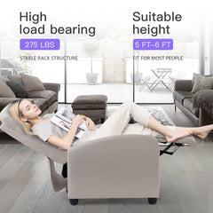Recliner Chair, Beige Fabric, Solid Wood Frame, Black Metal Legs