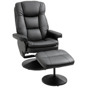 Recliner Chair with Ottoman, Black Faux Leather, Swivel