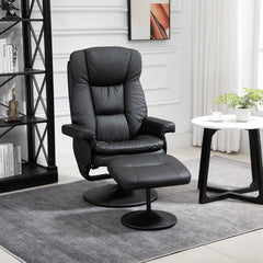 Recliner Chair with Ottoman, Black Faux Leather, Swivel