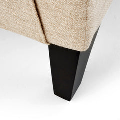Recliner in Beige Polyester Fabric with Nailhead Trim and Dark Brown Wood Legs