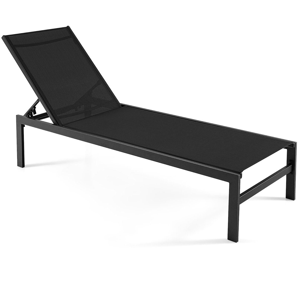 Reclining Chaise Lounge Chairs, Set of 2, Black Aluminum Frame