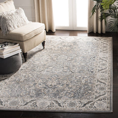 Rectangle Area Rug, 11 x 15 Ft in Gray and Ivory with Oriental Pattern