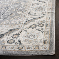 Rectangle Area Rug, 11 x 15 Ft in Gray and Ivory with Oriental Pattern