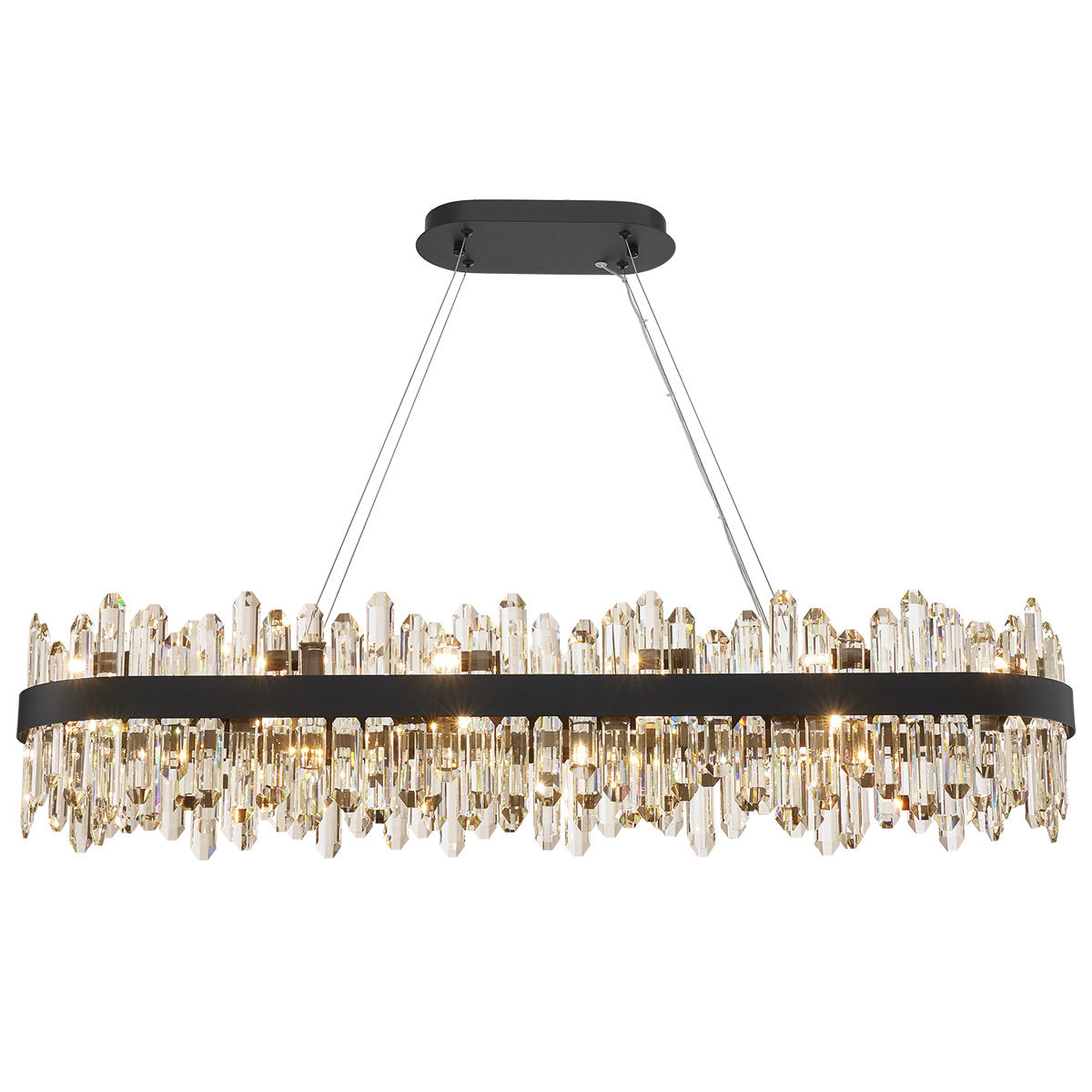 Rectangle Crystal Chandelier, 45 in Wide, 24 Lights in Black