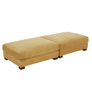 Rectangle Ottoman, Orange Corduroy with Walnut Brown Solid Wood Legs