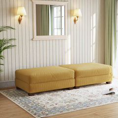 Rectangle Ottoman, Orange Corduroy with Walnut Brown Solid Wood Legs