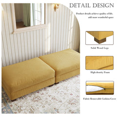 Rectangle Ottoman, Orange Corduroy with Walnut Brown Solid Wood Legs