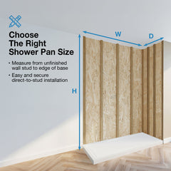 Rectangle Shower Base, Hidden Side Drain, Acrylic, 54 x 32 In, White