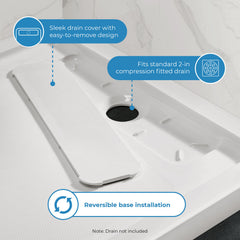 Rectangle Shower Base, Hidden Side Drain, Acrylic, 54 x 32 In, White
