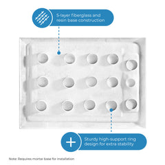 Rectangle Shower Base, Single Threshold, Acrylic, 48 x 36 In, White