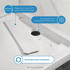 Rectangle Shower Base, Single Threshold, Acrylic, 48 x 36 In, White