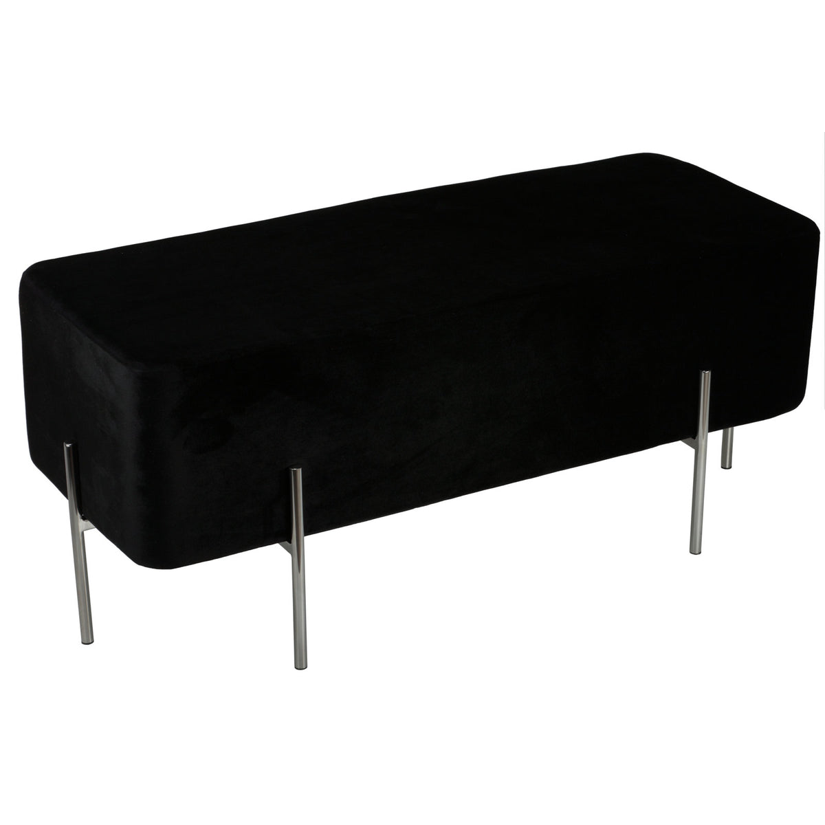 Rectangle Stool in Black Velvet with Chrome Stainless Steel Legs