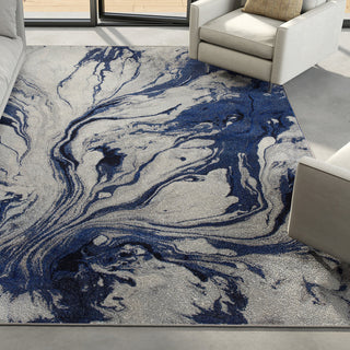 Rectangular Area Rug, 79 In x 114 In, Blue Abstract Polypropylene